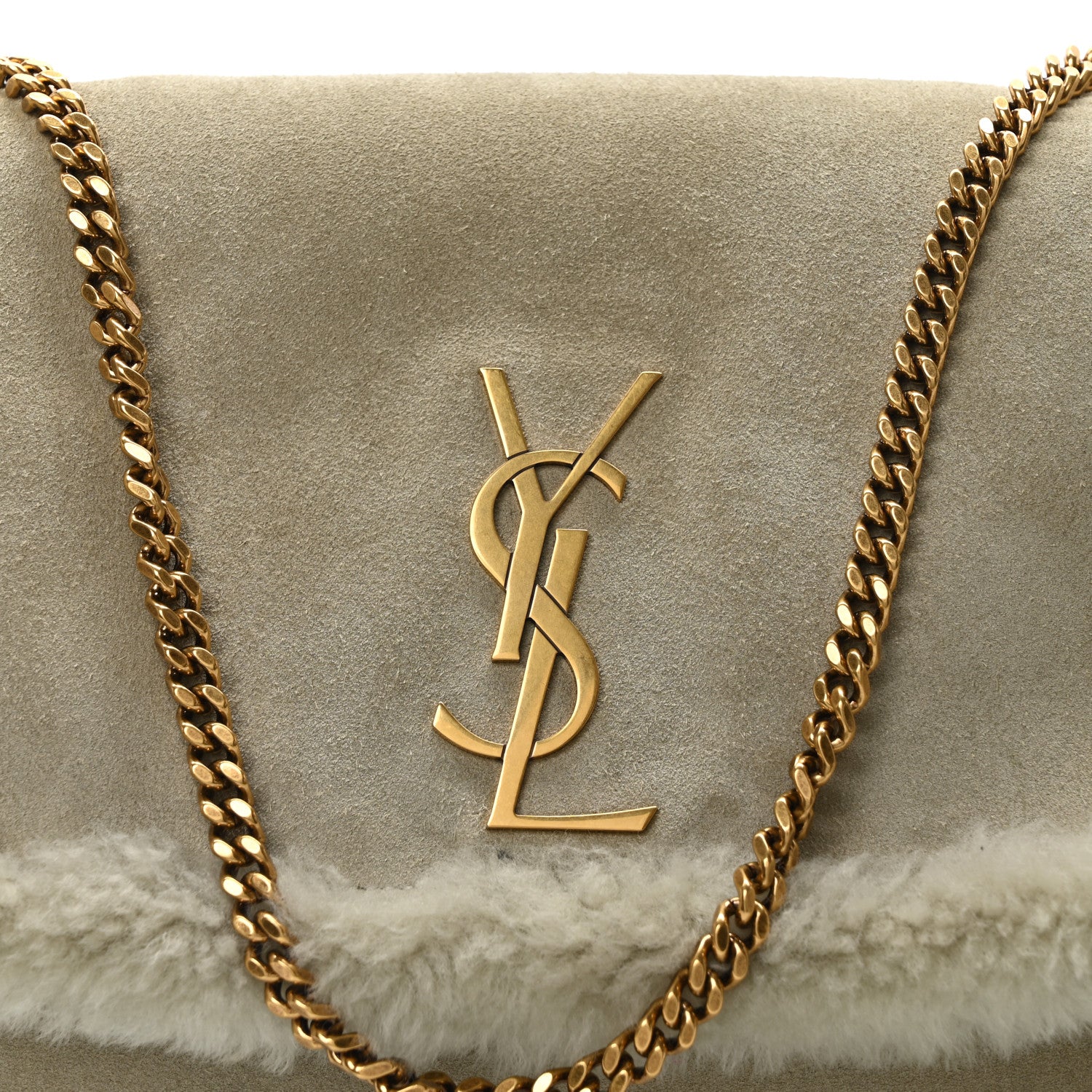 Saint Laurent Shearling Calfskin Medium Reversible Monogram Kate Satchel Grey 7 of 9