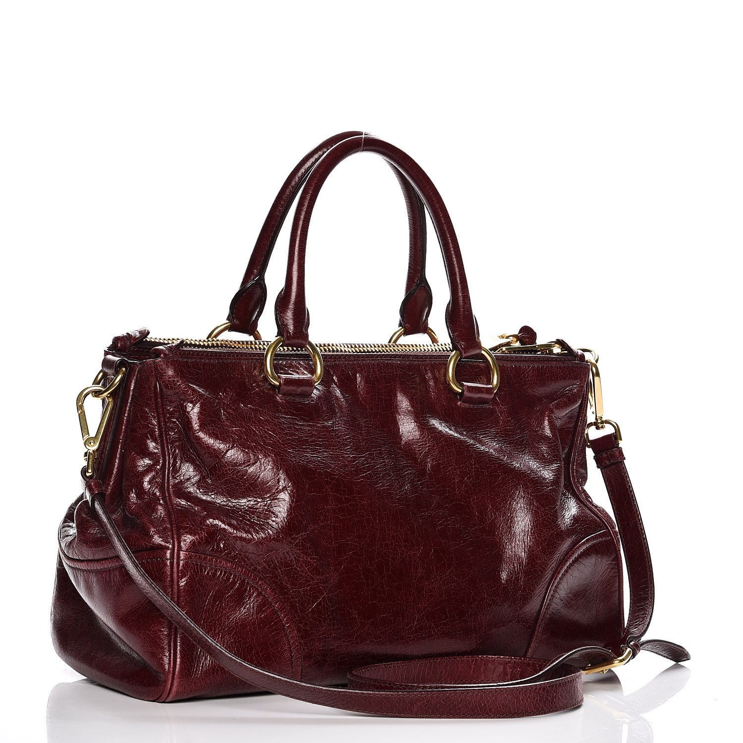 Miu Miu Vitello Shine Double Zip Tote Amaranth 4 of 18