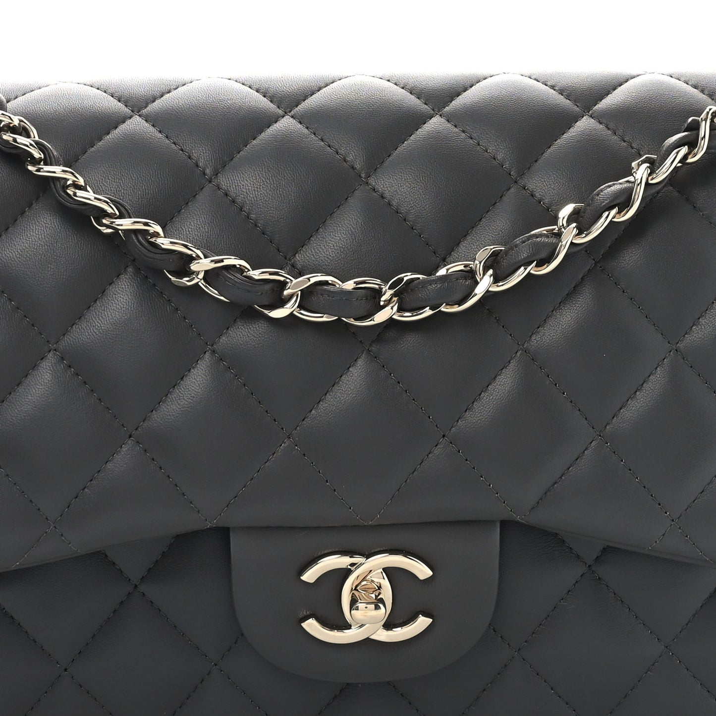 Lambskin Quilted Jumbo Double Flap Dark Grey