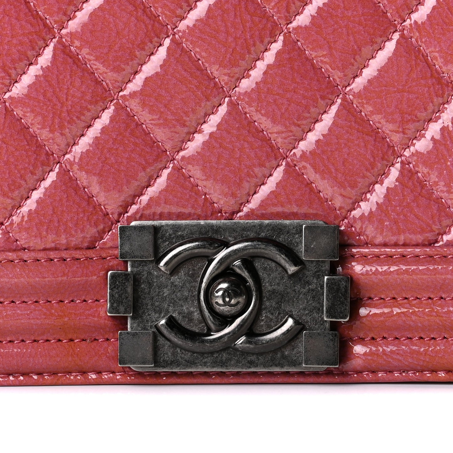 Distressed Patent Quilted Medium Boy Flap Pink