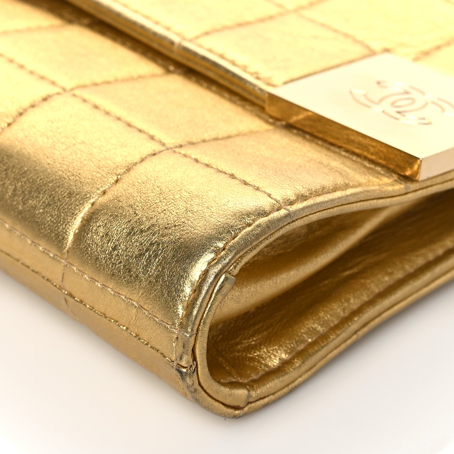 Metallic Lambskin Chocolate Bar Flap Gold