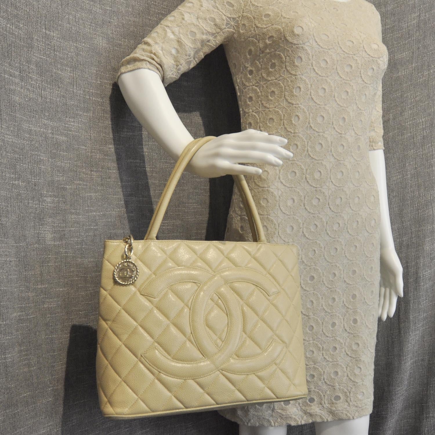 Chanel Caviar Quilted Medallion Tote Beige 3 of 9