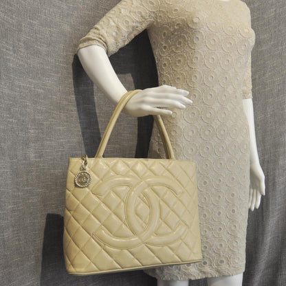 Chanel Caviar Quilted Medallion Tote Beige 3 of 9