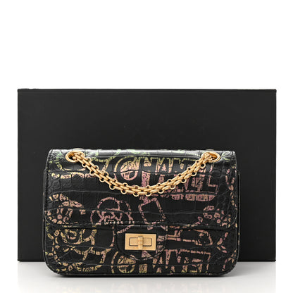 Chanel Calfskin Crocodile Embossed Graffiti 2.55 Mini Cocodile Reissue Flap Black Pink 11 of 11