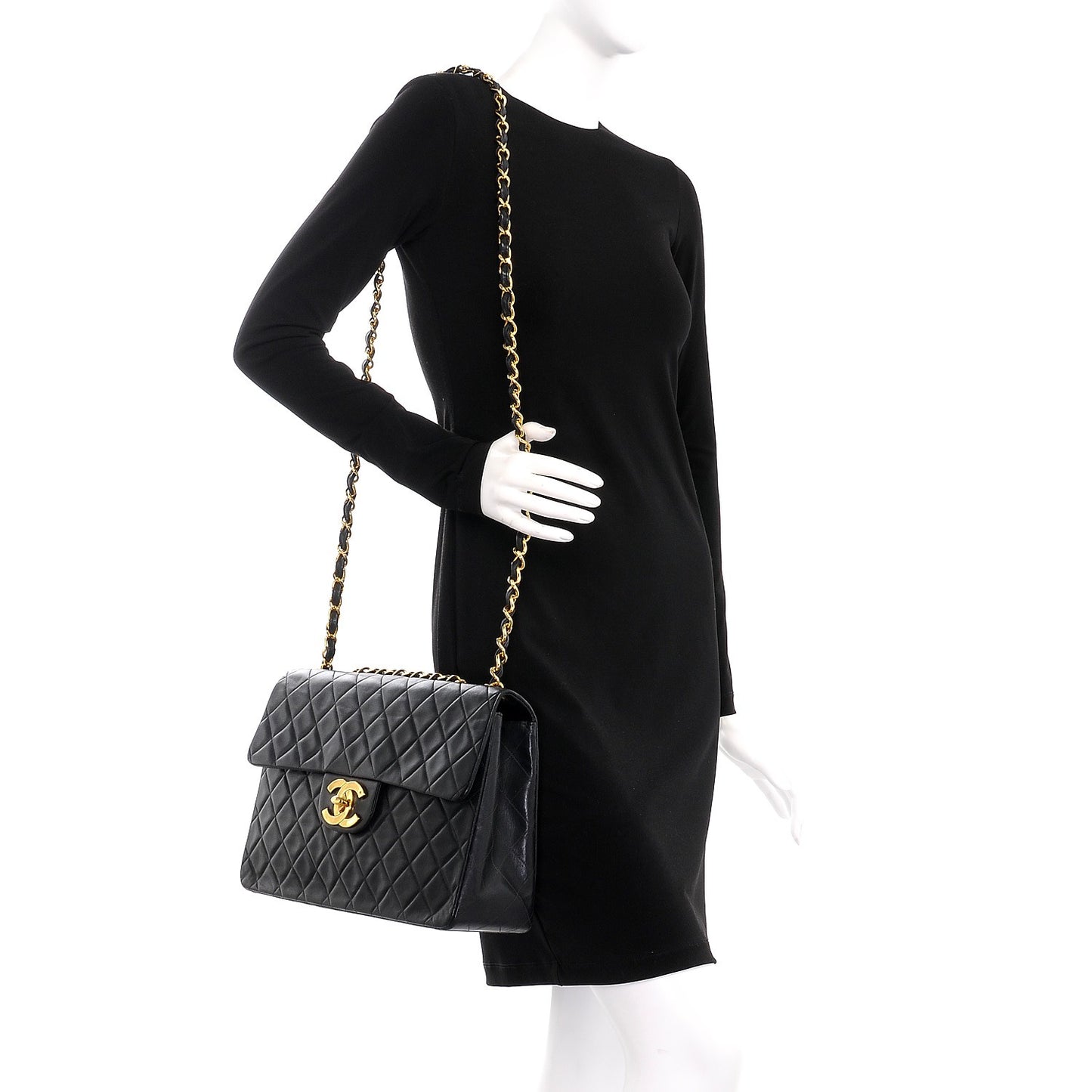Lambskin Quilted XL Jumbo Single Flap Black