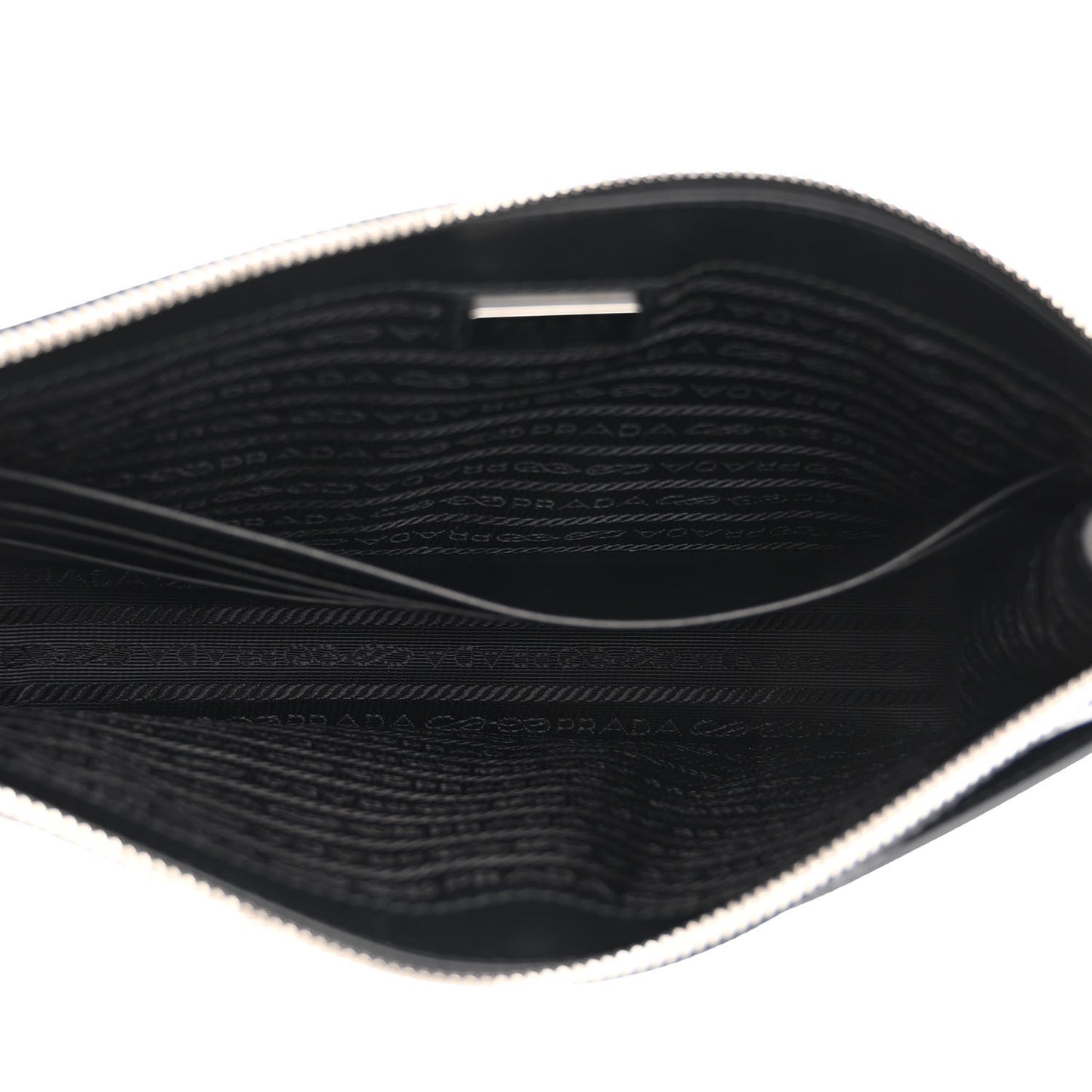 Saffiano Travel Metal Triangle Logo Wristlet Pouch Black