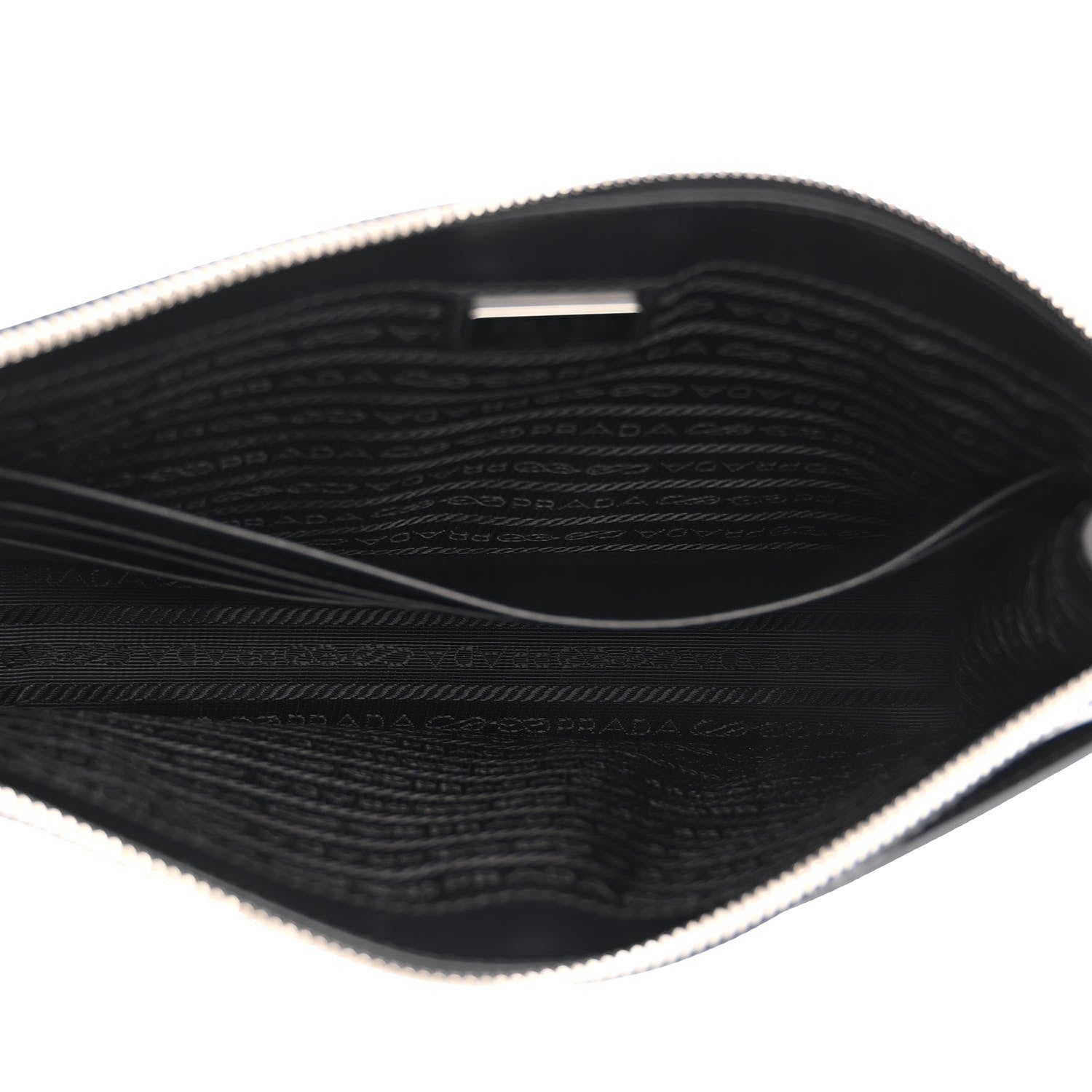 Prada Saffiano Travel Metal Triangle Logo Wristlet Pouch Black 6 of 10