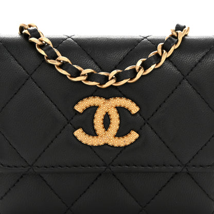 Chanel Lambskin Quilted Studded CC Clutch With Chain Black 9 of 11