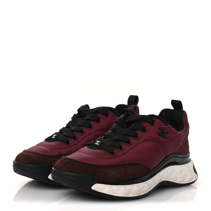 Chanel Nylon Suede Calfskin CC Sneakers 38 Burgundy Brown 4 of 13