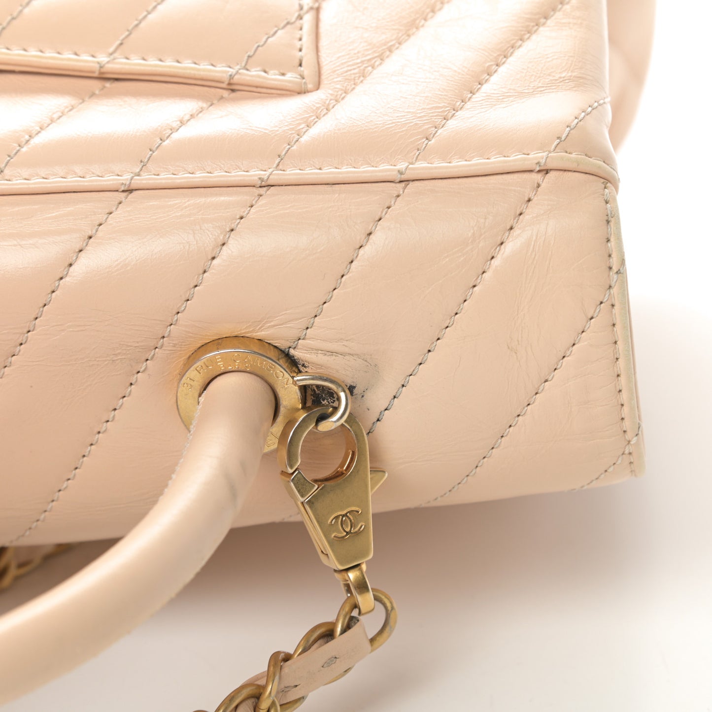 Calfskin Chevron Quilted Medium Coco Handle Flap Beige