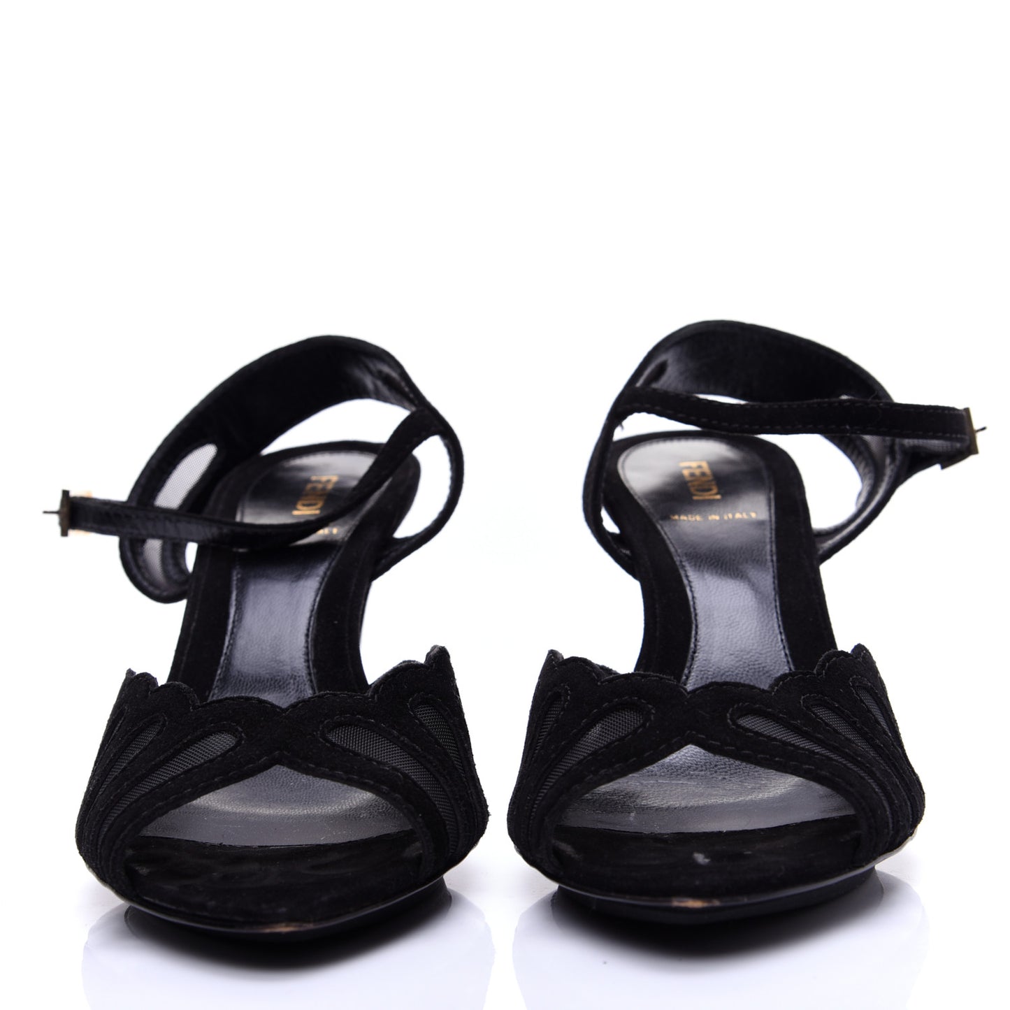 Suede Mesh Slingback Heel Sandals 39 Black