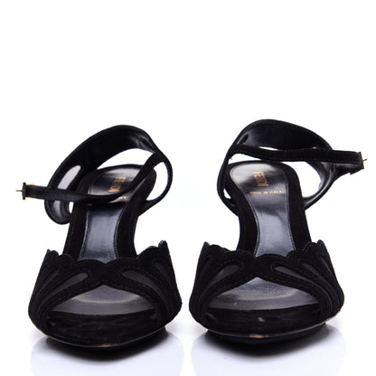 Fendi Suede Mesh Slingback Heel Sandals 39 Black 2 of 12