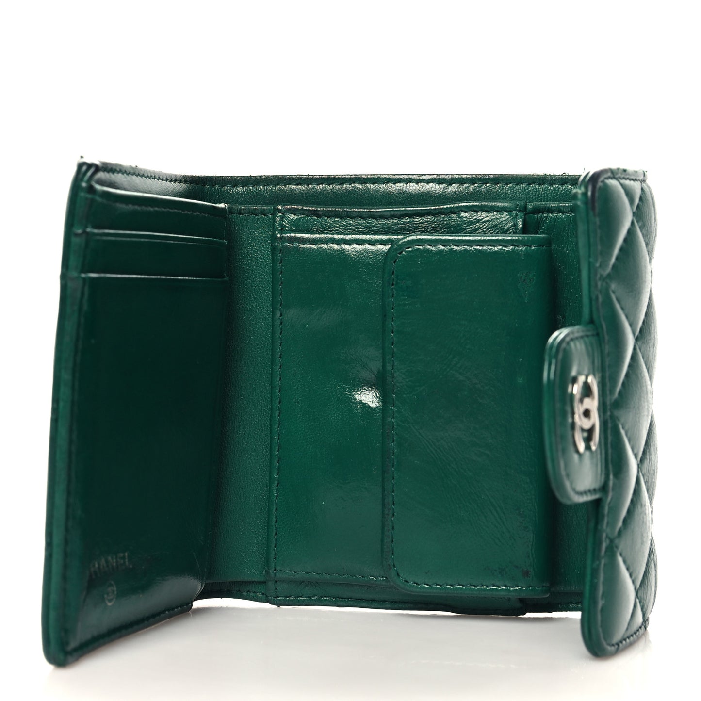 Lambskin Quilted Compact Flap Wallet Green
