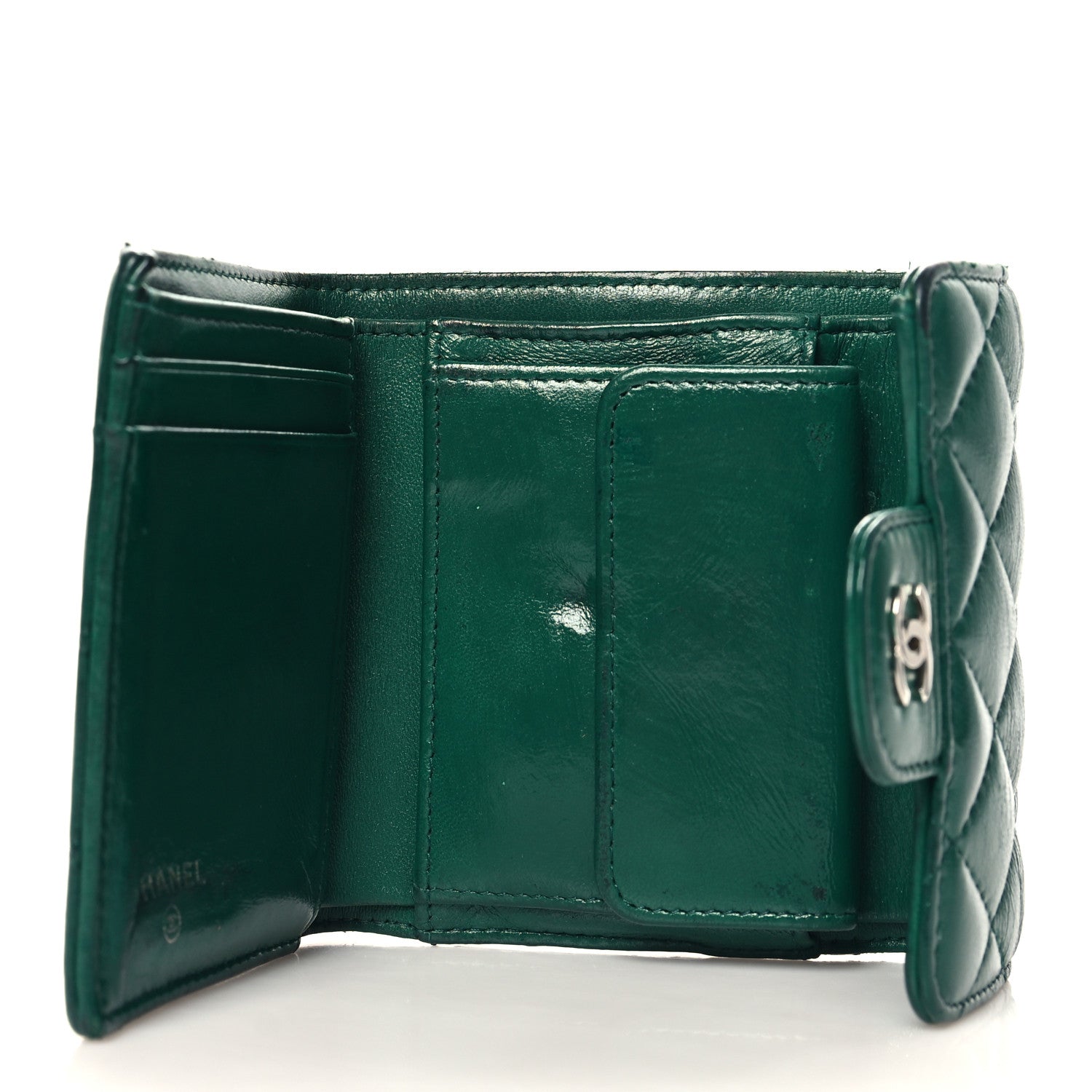 Chanel Lambskin Quilted Compact Flap Wallet Green 5 of 10