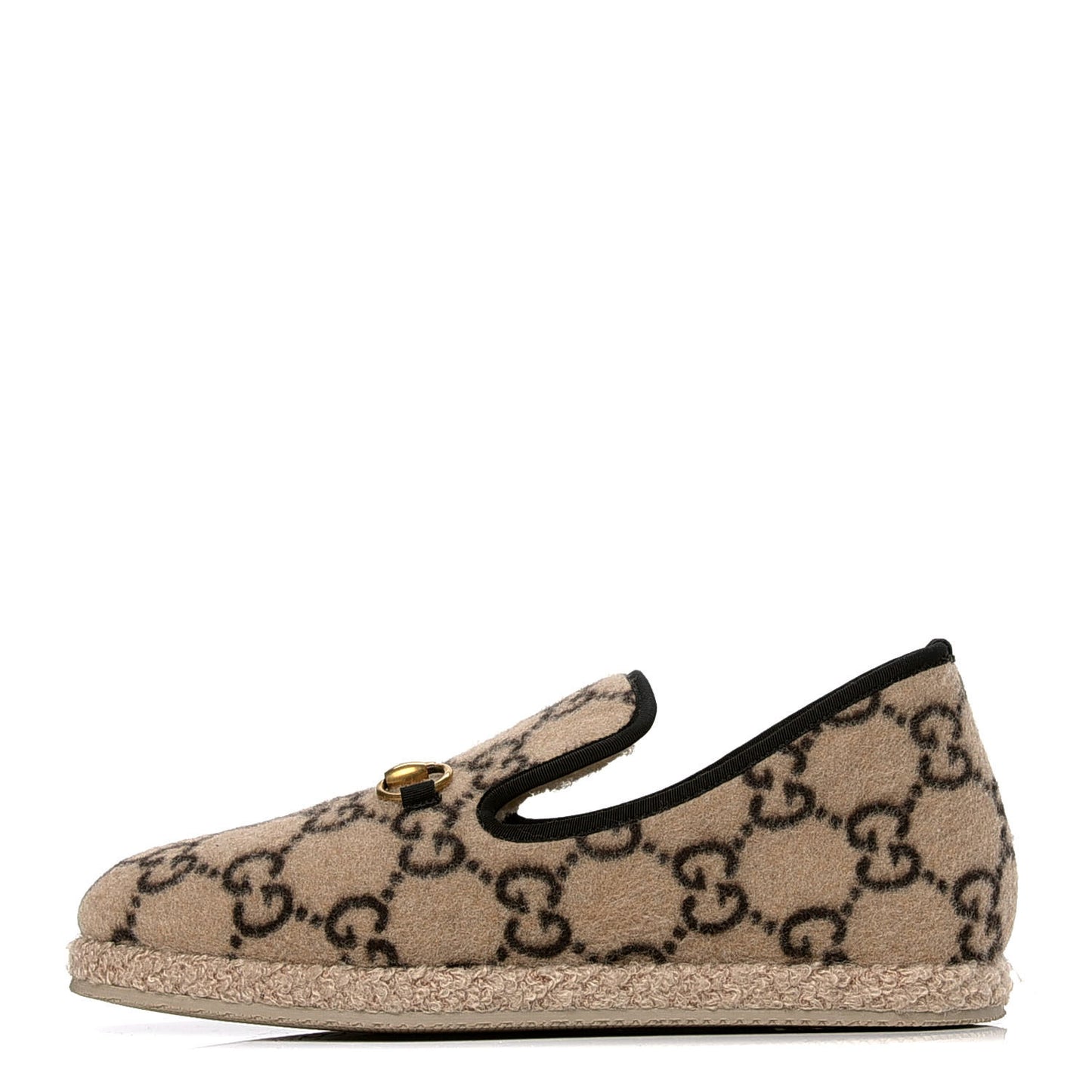 Covered Wool GG Monogram Mens Fria Horsebit Loafers 7.5 Beige Ebony Black Butterscotch
