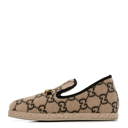 Gucci Covered Wool GG Monogram Mens Fria Horsebit Loafers 7.5 Beige Ebony Black Butterscotch 1 of 4