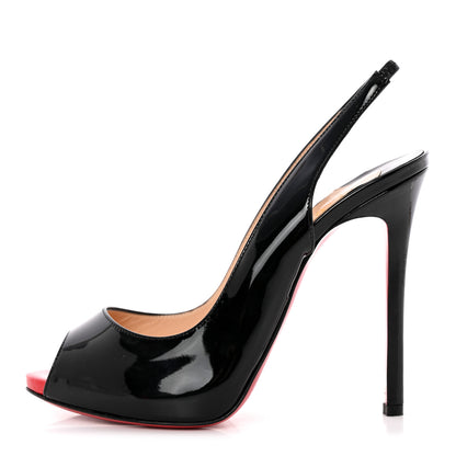 Christian Louboutin Patent Flo Sling 120 Pumps 38 Black Rouge Lipstick 1 of 13