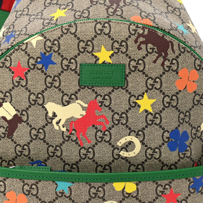 Gucci GG Supreme Monogram Ranch Childrens Backpack Beige Ebony Multicolor New Shamarock 8 of 10