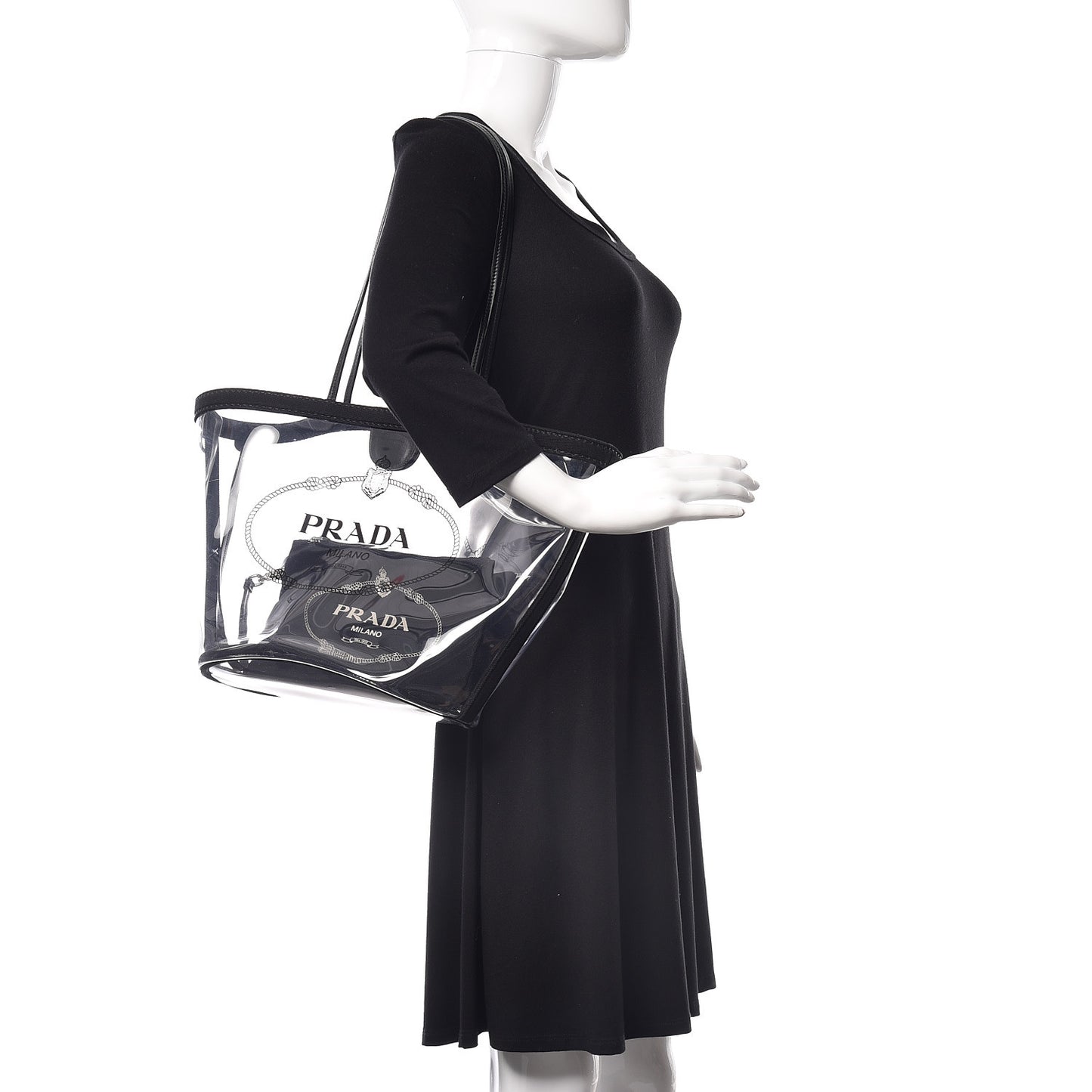Plexiglass Calfskin Small Shopper Tote Black