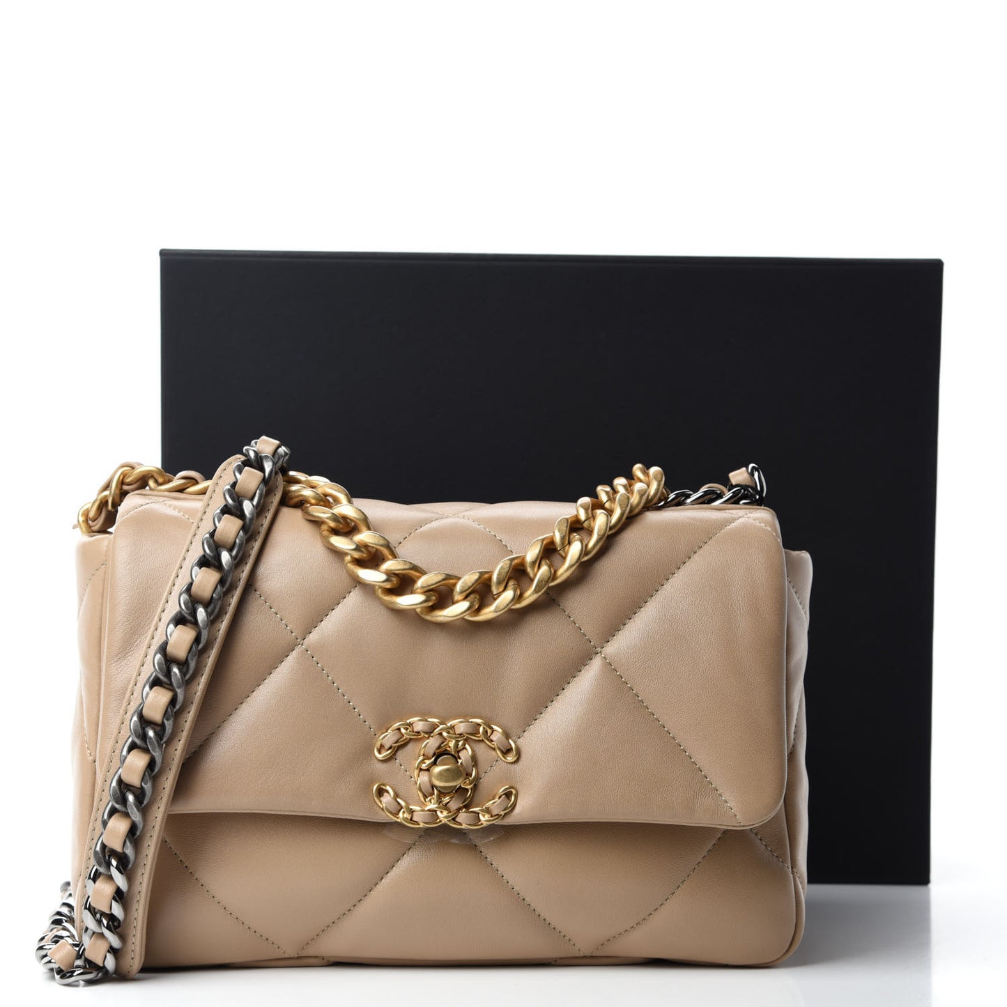 Lambskin Quilted Medium Chanel 19 Flap Dark Beige