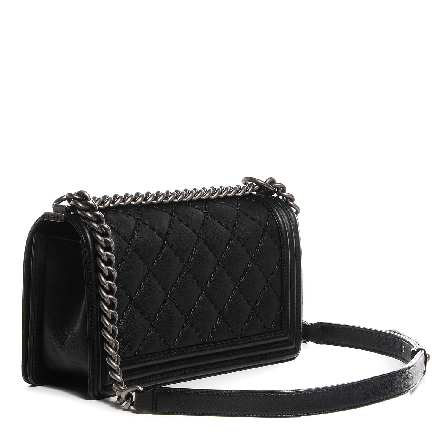 Chanel Calfskin Quilted Double Stitched Medium Boy Flap Black 3 of 8