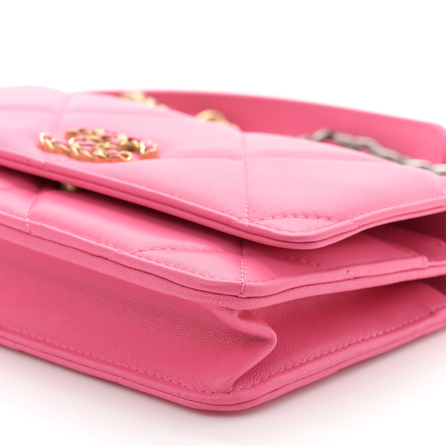 Lambskin Quilted Chanel 19 Wallet On Chain WOC Pink
