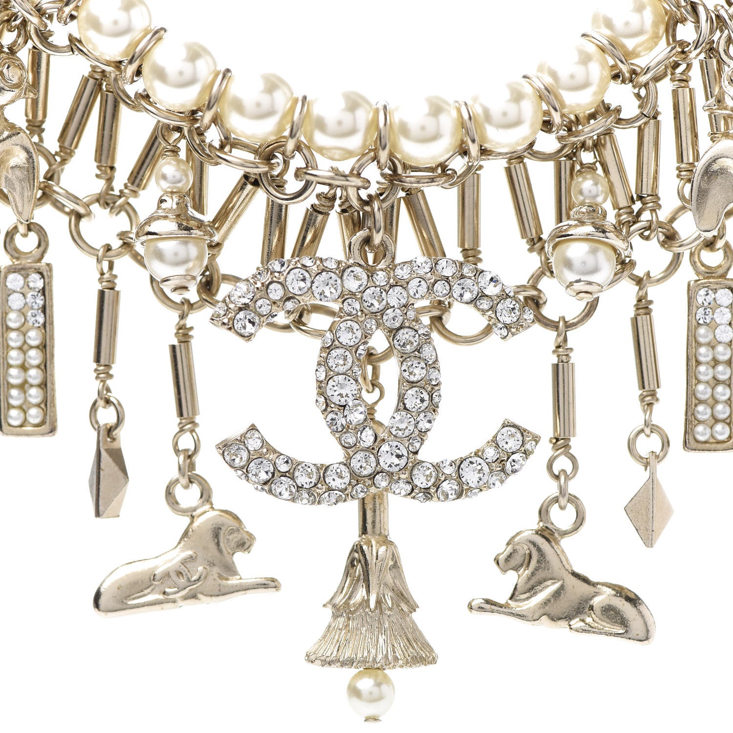 Chanel Pearl Crystal CC Short Necklace Gold 4 of 11