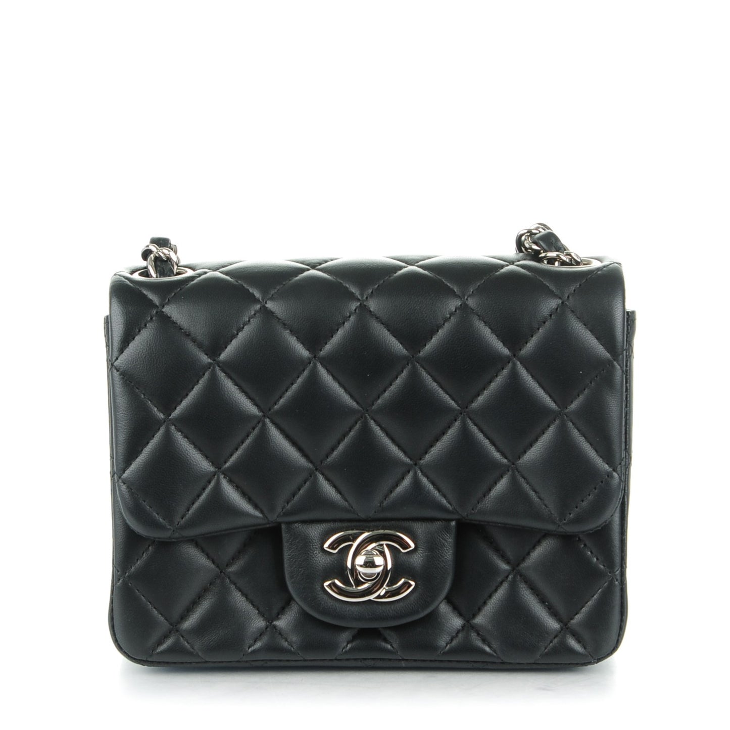 Lambskin Quilted Mini Square Flap Black