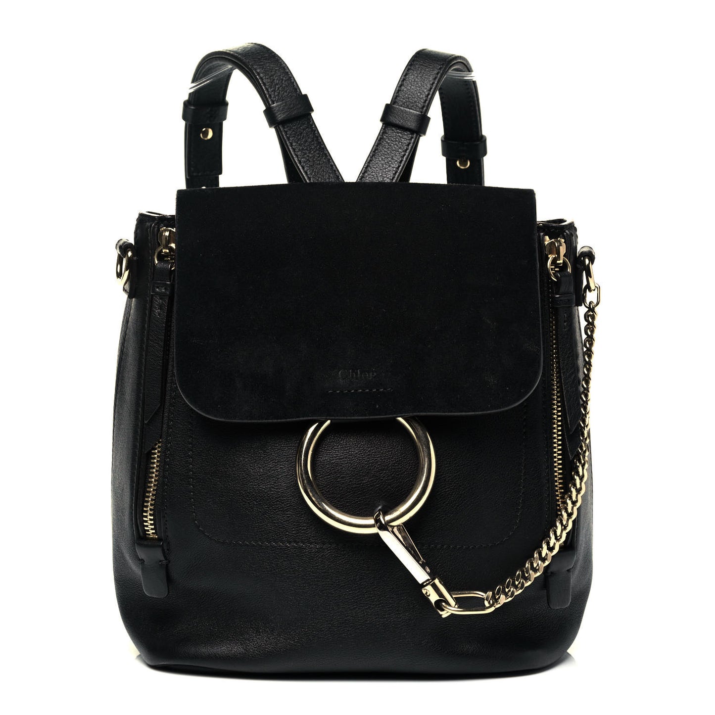 Suede Calfskin Small Faye Backpack Black