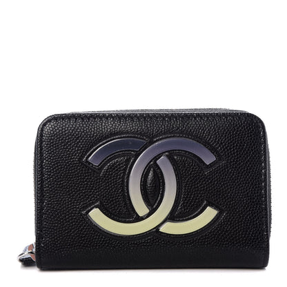 Chanel Caviar CC Small Zip Around Coin Purse Black Blue Green 1 of 8