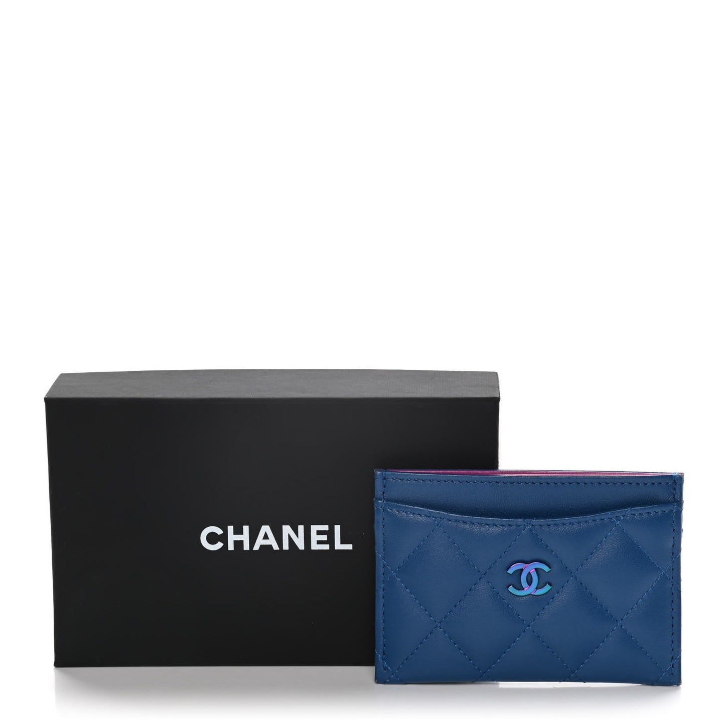 Lambskin Quilted Card Holder Blue Pink