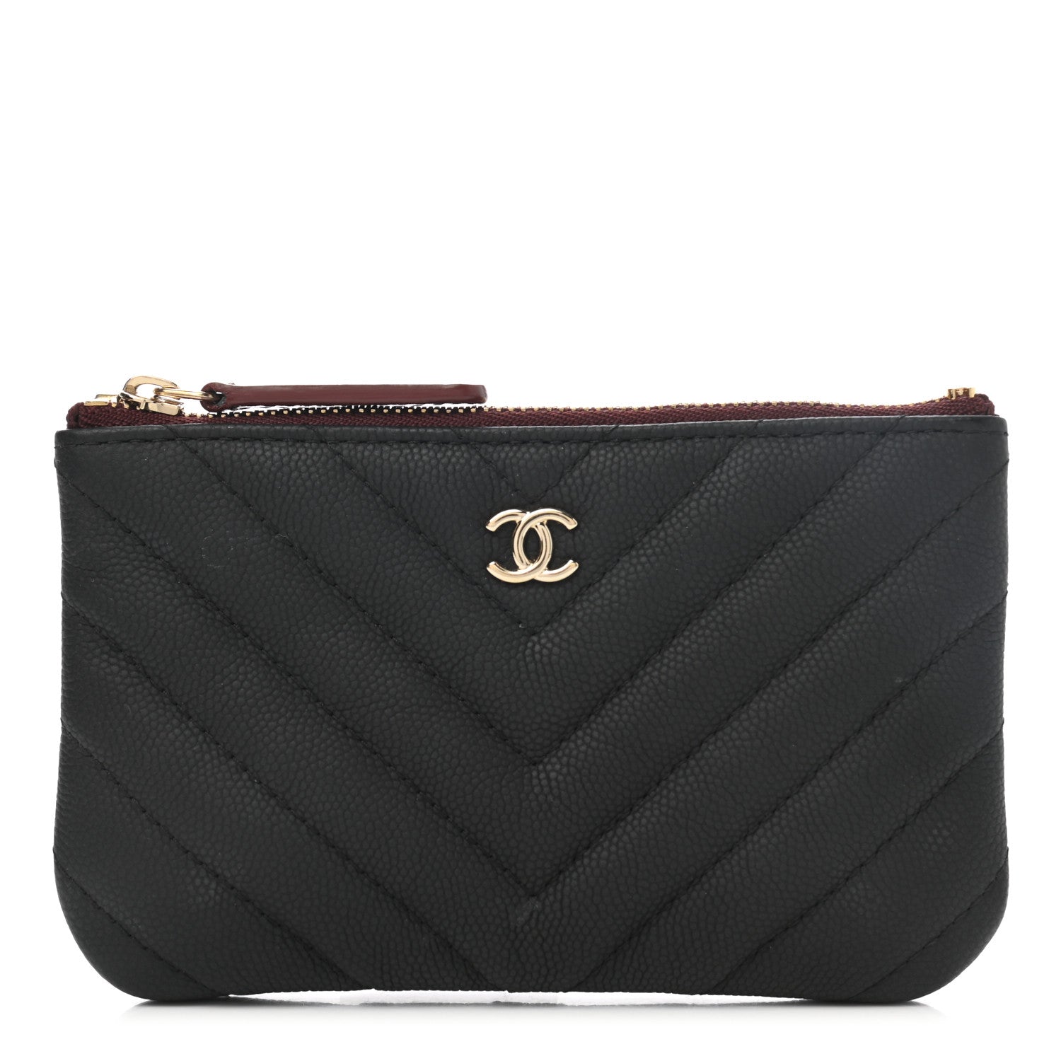 Chanel Caviar Chevron Quilted Small Cosmetic Case Black 1 of 8
