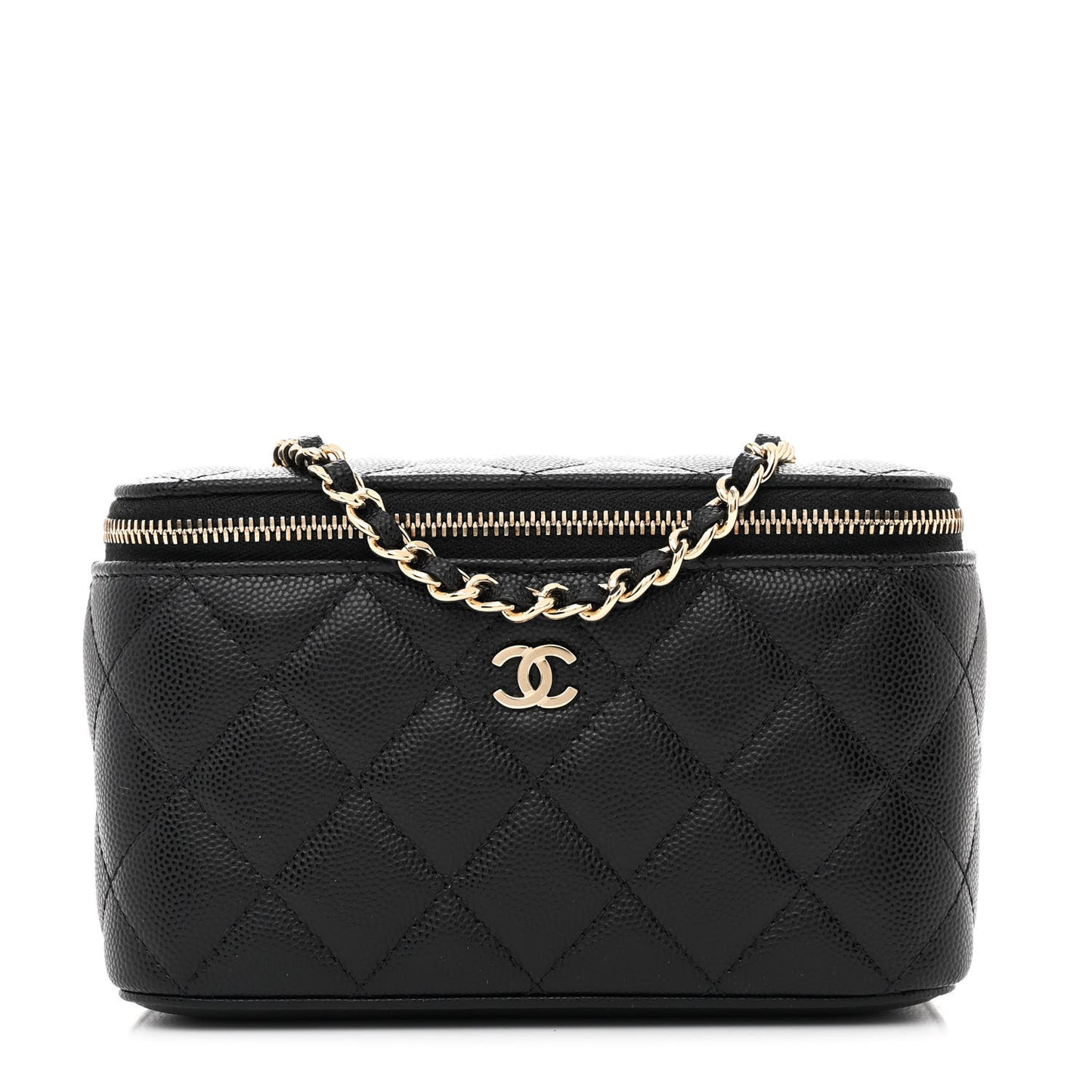 Caviar Quilted Small Vanity Case With Chain Black