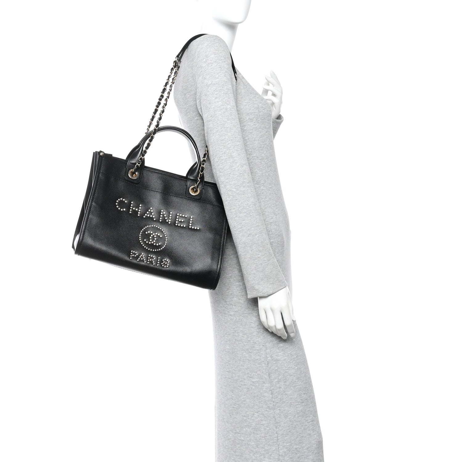 Chanel Caviar Small Studded Deauville Tote Black 2 of 9