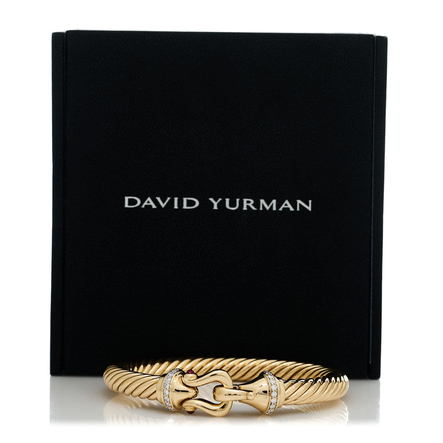 David Yurman 18K Yellow Gold Diamond Ruby 7mm Buckle Cablespira Bracelet 4 of 4