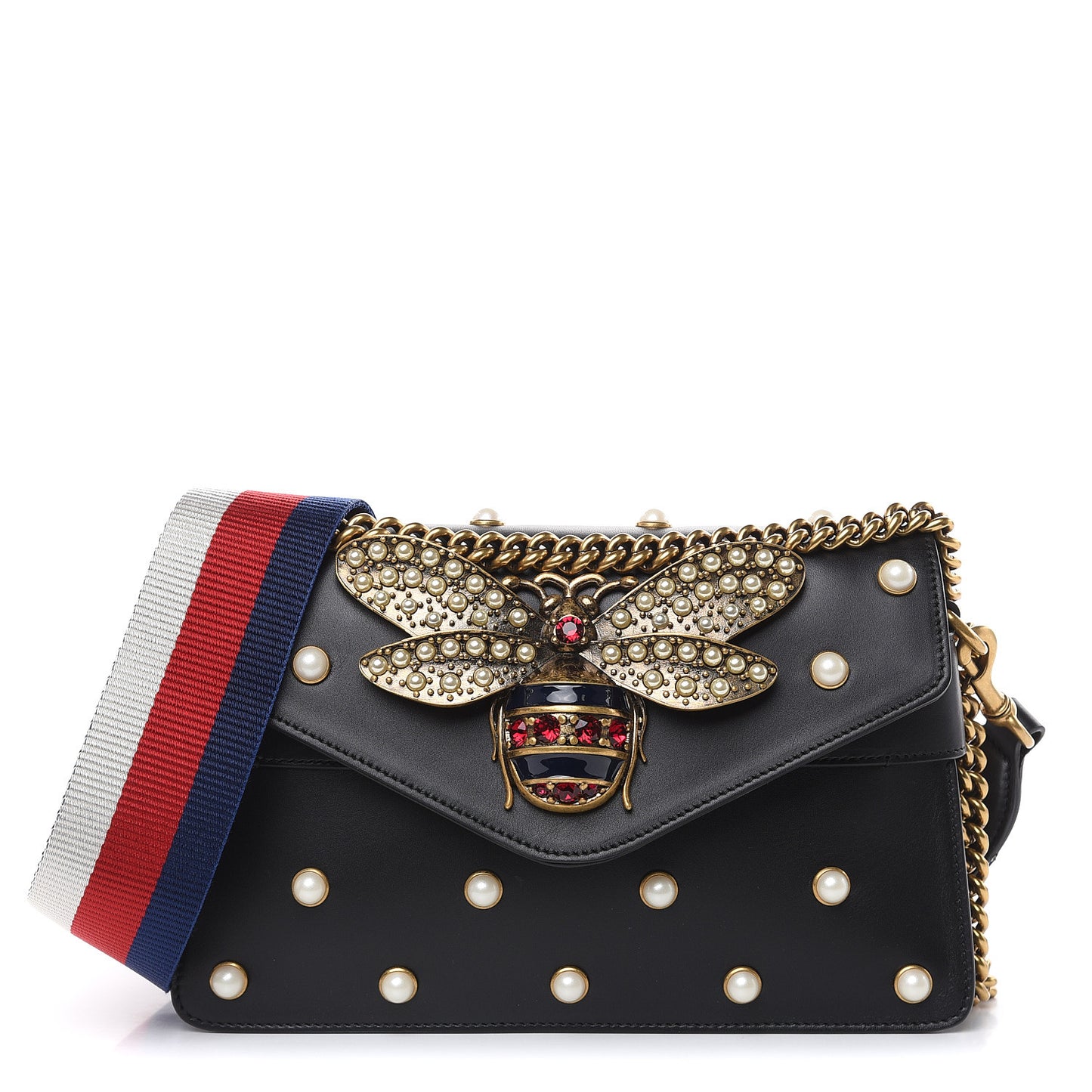 Nappa Pearl Studded Mini Queen Margaret Broadway Shoulder Bag Black