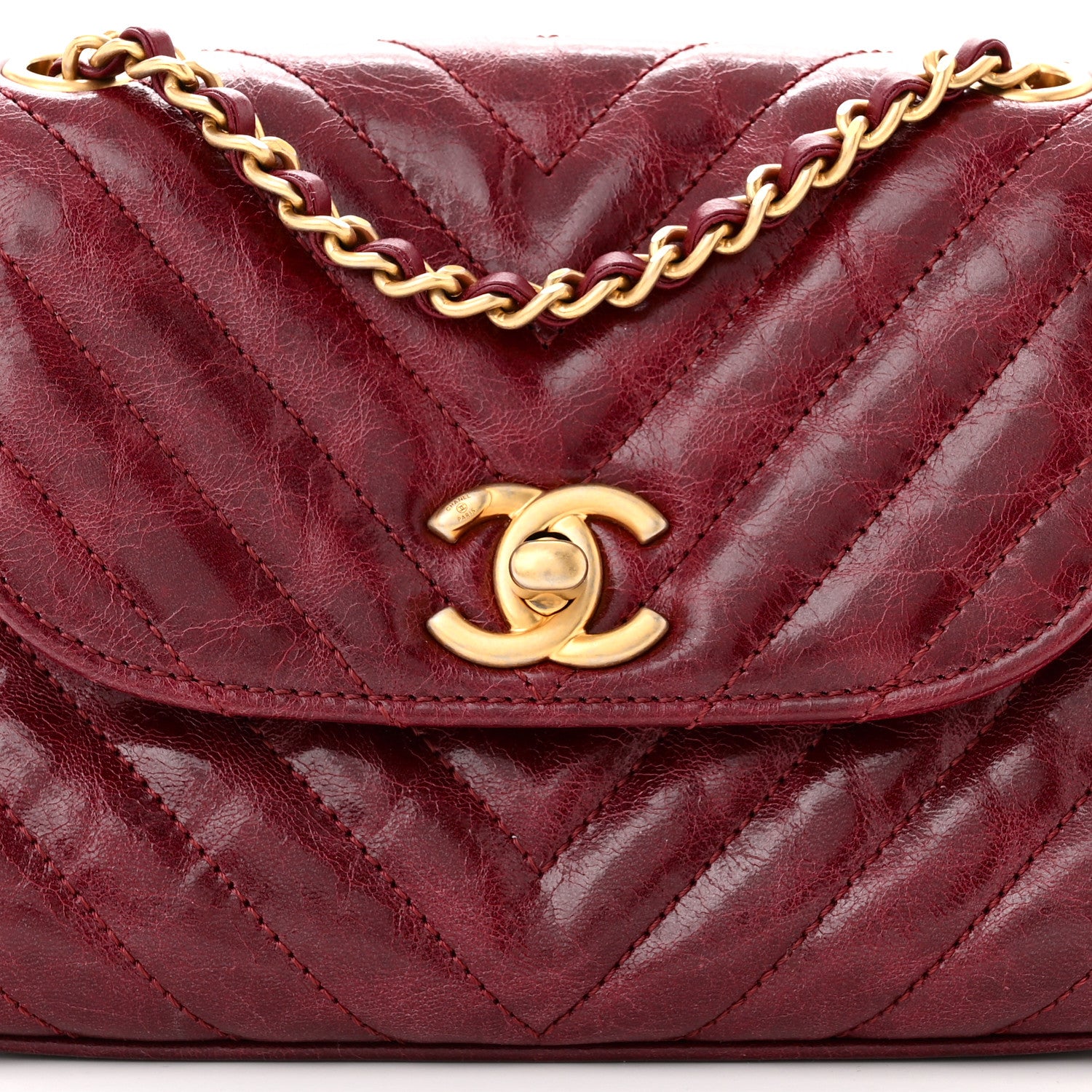 Chanel Glazed Calfskin Chevron Quilted Small Hampton Flap Burgundy 8 of 10