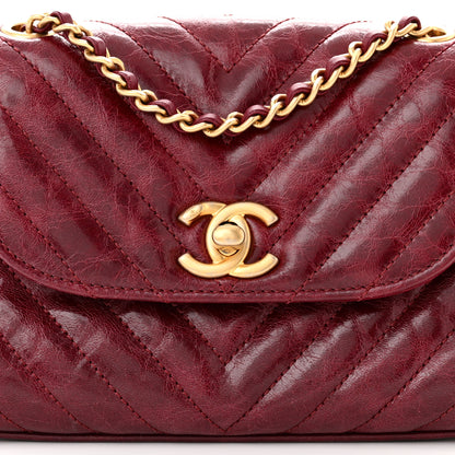 Chanel Glazed Calfskin Chevron Quilted Small Hampton Flap Burgundy 8 of 10