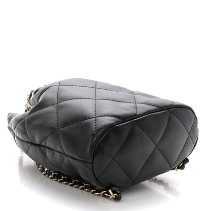 Chanel Shiny Lambskin Quilted Drawstring Backpack Black 4 of 13