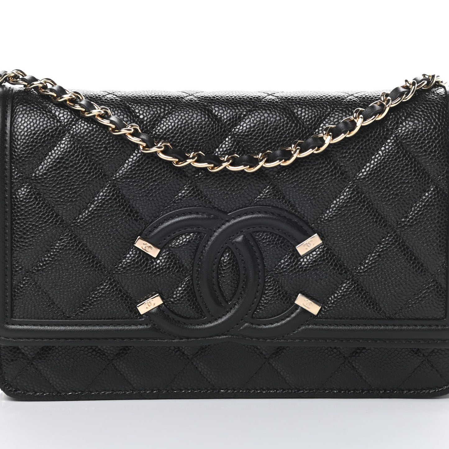 Caviar Quilted CC Filigree Wallet On Chain WOC Black