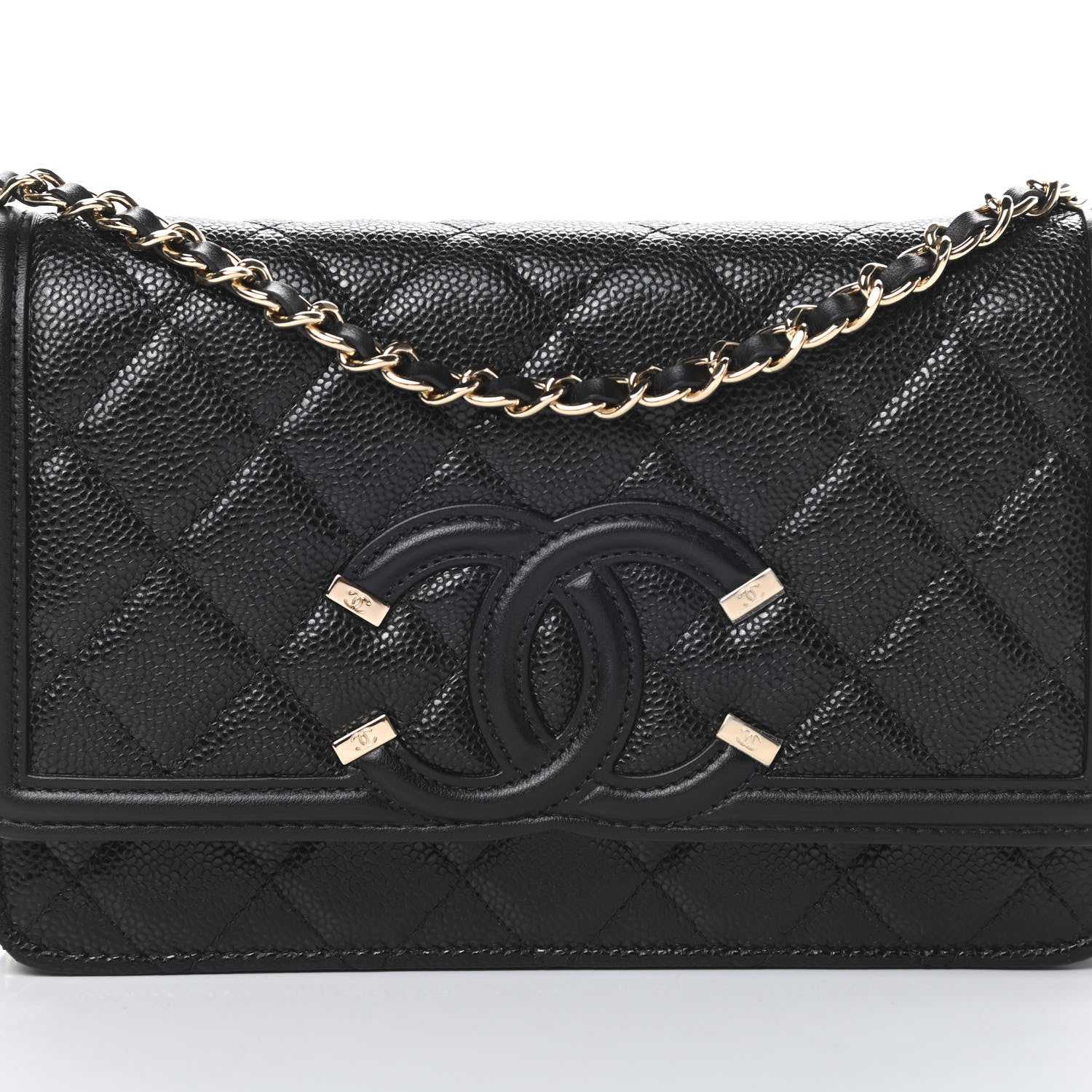 Chanel Caviar Quilted CC Filigree Wallet On Chain WOC Black 9 of 13