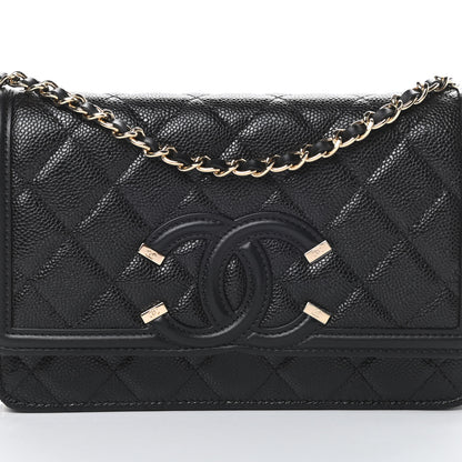 Chanel Caviar Quilted CC Filigree Wallet On Chain WOC Black 9 of 13