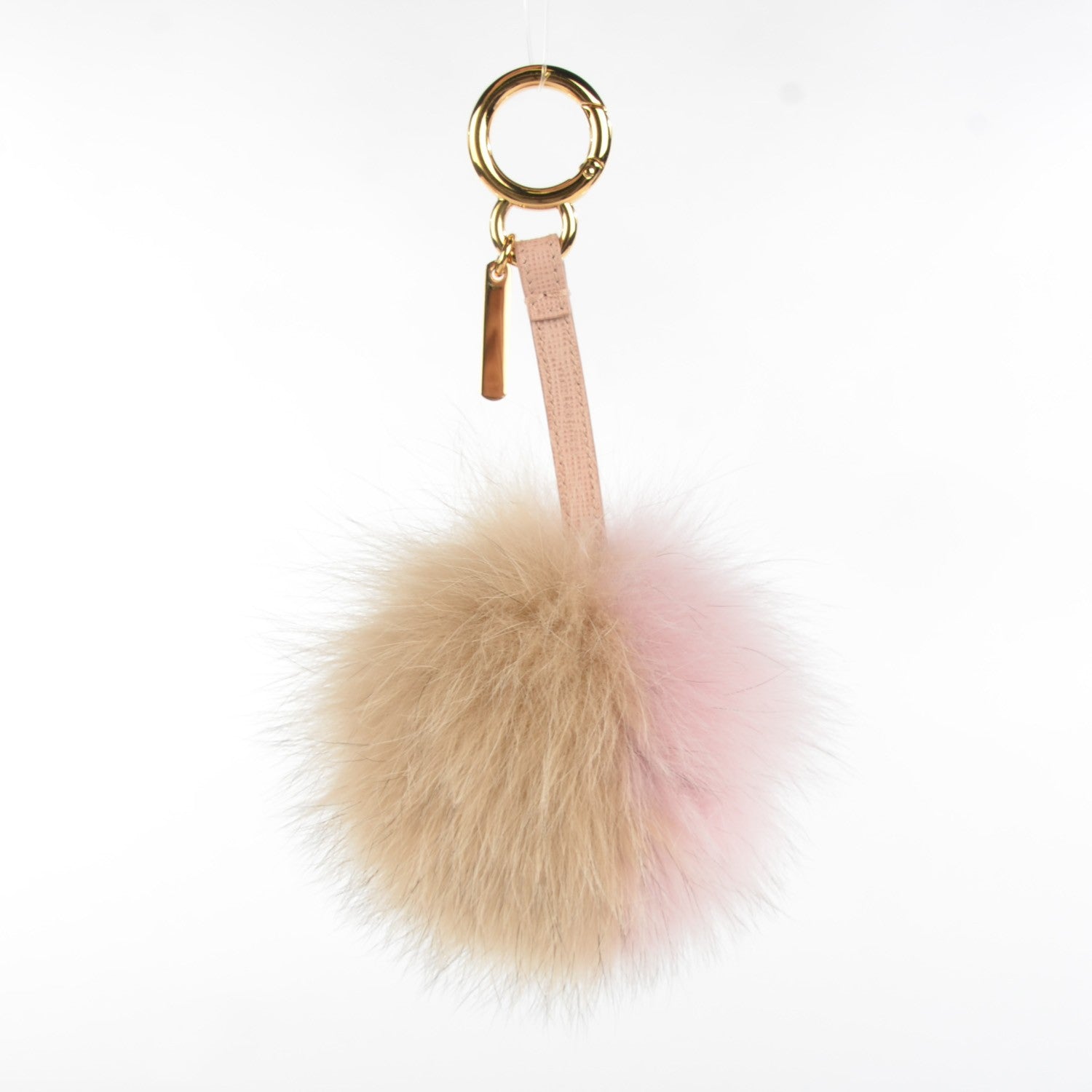 Fendi Fox Fur Vitello Elite Bi-Color Pom Pom Bag Charm Rosa Cammello Cipria 3 of 6
