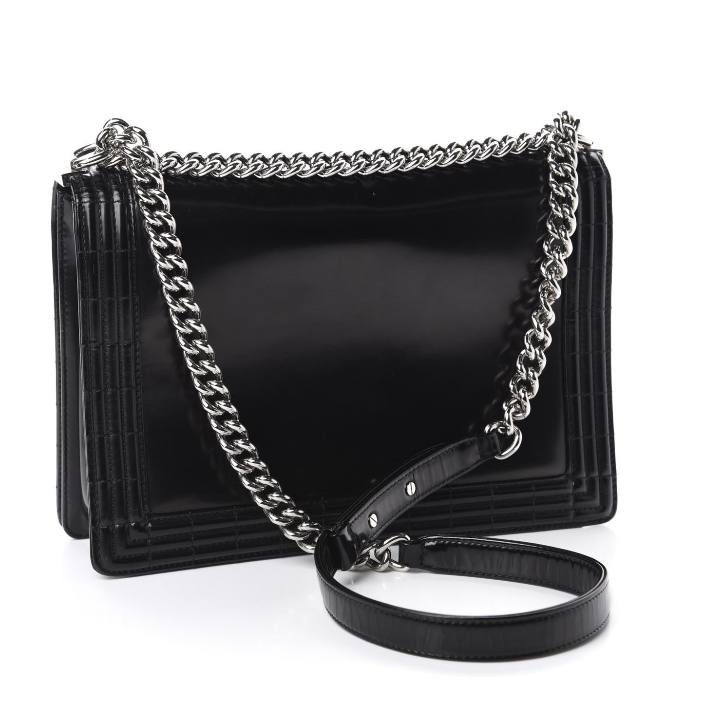 Glazed Calfskin Large Boy Flap Black