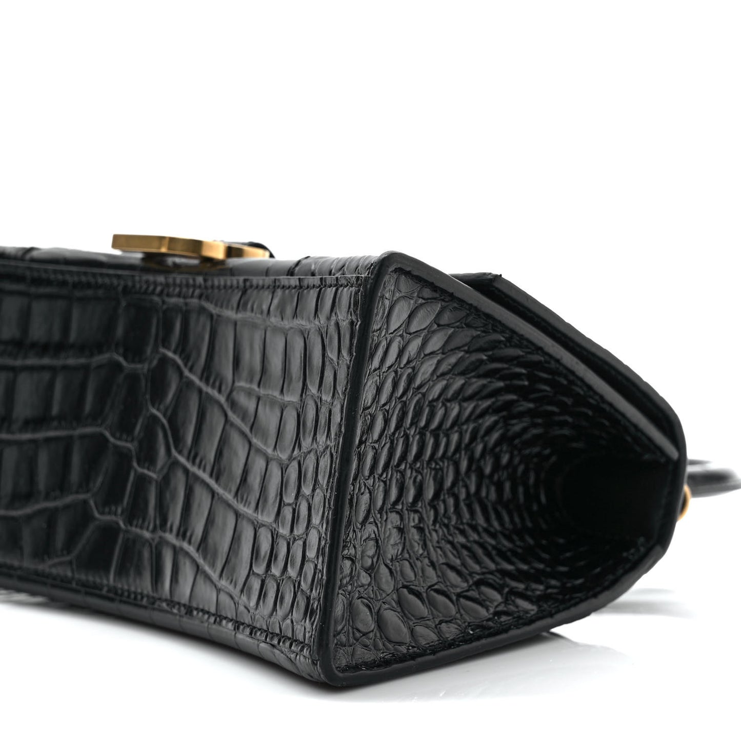 Shiny Calfskin Crocodile Embossed Small Hourglass Top Handle Bag Black