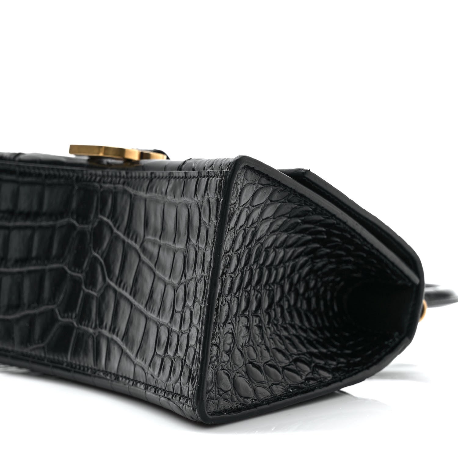 Balenciaga Shiny Calfskin Crocodile Embossed Small Hourglass Top Handle Bag Black 8 of 9