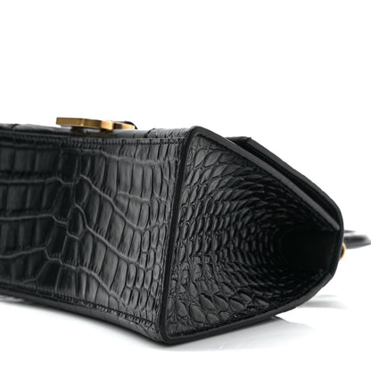 Balenciaga Shiny Calfskin Crocodile Embossed Small Hourglass Top Handle Bag Black 8 of 9