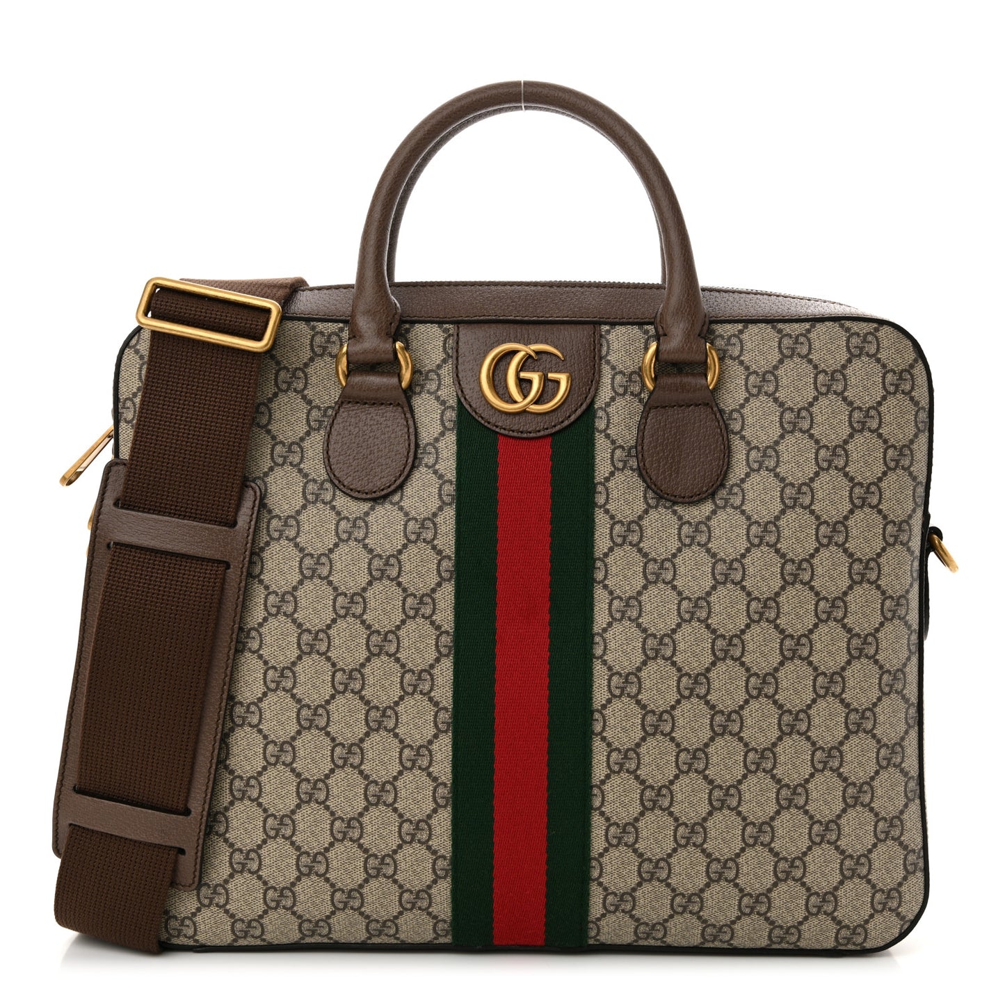 GG Supreme Monogram Textured Calfskin Web Medium Ophidia Briefcase Beige Ebony New Acero