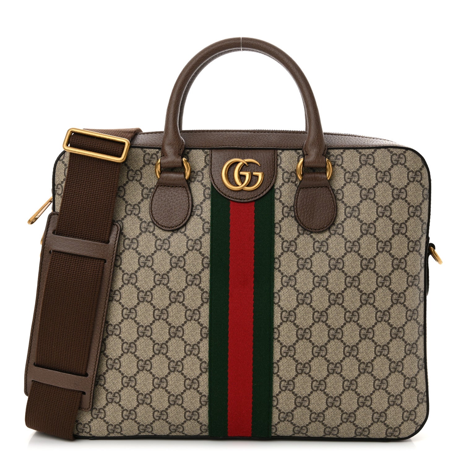 Gucci GG Supreme Monogram Textured Calfskin Web Medium Ophidia Briefcase Beige Ebony New Acero 1 of 10