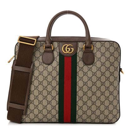 Gucci GG Supreme Monogram Textured Calfskin Web Medium Ophidia Briefcase Beige Ebony New Acero 1 of 10